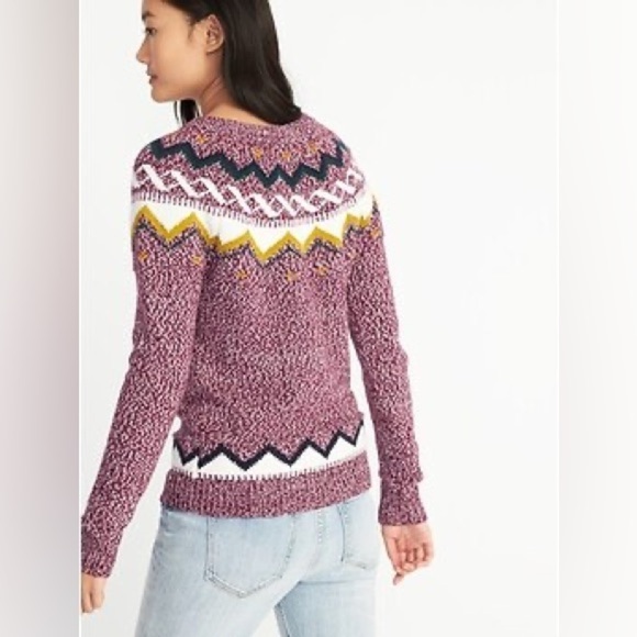 Old Navy Classic Fair Isle Purple Crew Neck Sweater Cotton Blend Size Small - Picture 2 of 10